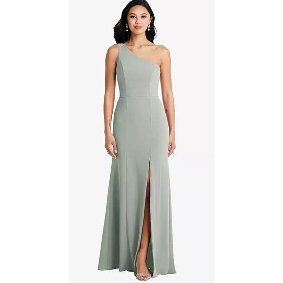 Dessy Group Bella Bridesmaids One Shoulder Gown Style BB138 in Willow Green 8 R - Picture 1 of 10